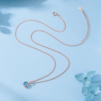 Sterling Silver Aquamarine Blue Cz Bubble Pendant Necklace, 2 of 12