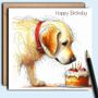 Yellow Labrador Birthday Card. Cake, thumbnail 1 of 2