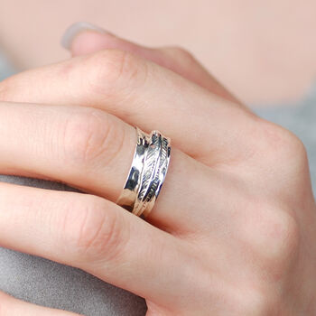 Sterling Silver Feather Spinning Ring, 2 of 7