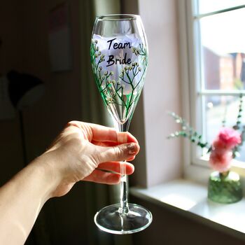 Gypsophila Team Bride Hand Painted Glass Champagne Flute, 3 of 5