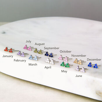 Sterling Silver Triple Birthstone Stud Earrings, 5 of 10