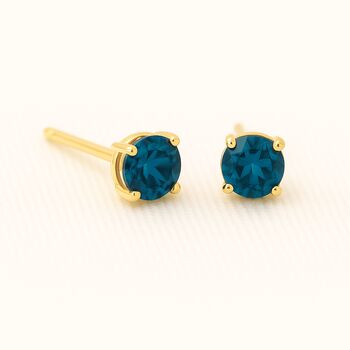 9ct Gold December Blue Topaz Birthstone Stud Earrings, 3 of 4