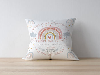 Personalised Rainbow Keepsake Birth Cushion, 4 of 7