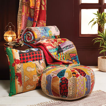 Handmade Kantha Patchwork Quilted Bedspread Cover Throw, 3 of 6