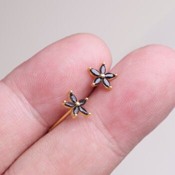 July Onyx Birthstone Stud Earrings, Flower Studs, Gold Studs, 6 of 7