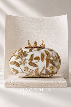 Arar | White And Gold Floral Embroidered Bridal Clutch, 4 of 10