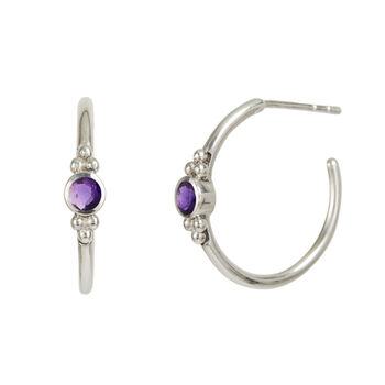Holi Jewel Amethyst February Birthstone Sterling Silver Hoops, 2 of 6