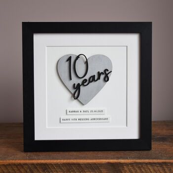 Personalised 10 Year Tin Wedding Anniversary Wooden Heart Print, 4 of 4