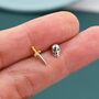 Mismatched Tiny Skull And Sword Stud Earrings In Sterling Silver, thumbnail 3 of 8