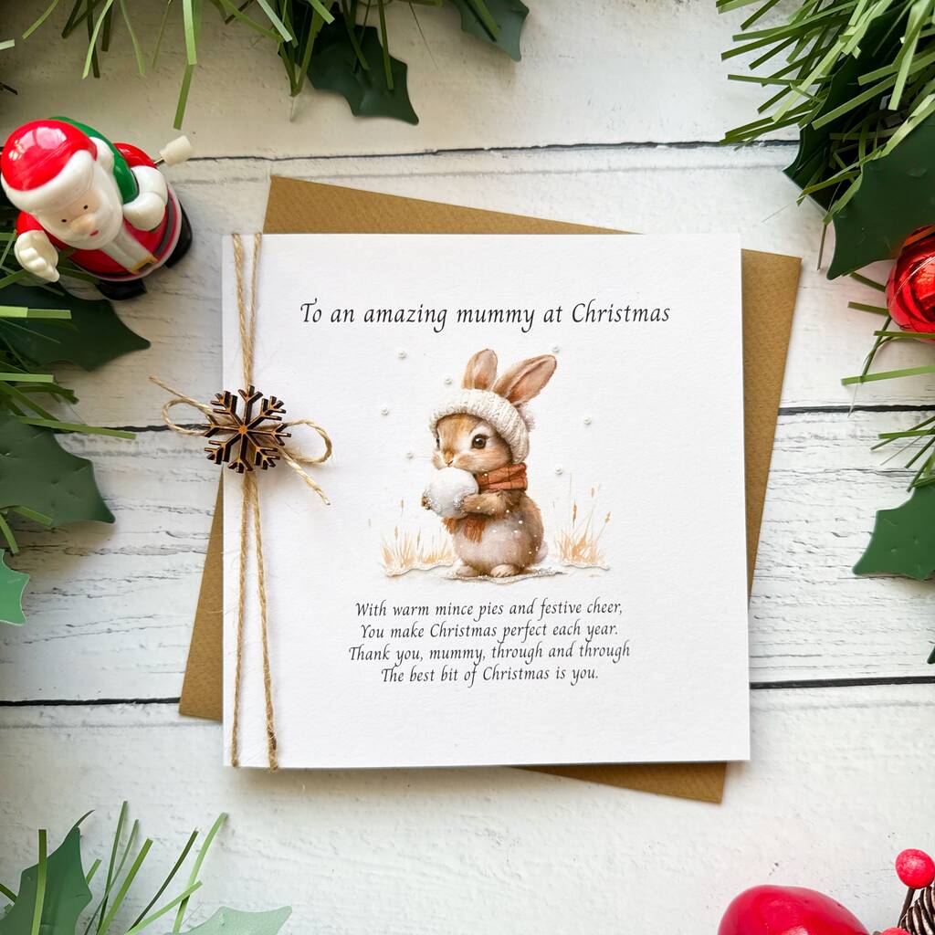 Handmade Mummy Christmas Card With Poem Bunny Design, 1 of 3