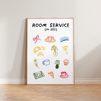 Room Service In Bed Doodle Cute Bedroom Wall Art Print, 7 of 8