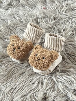 Taupe Ribbed Teddy Bear Baby Socks, 4 of 7