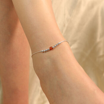 925 Silver Orange Silver Round Ball Thin Payal Anklet, 3 of 7