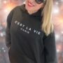 Christmas Jumper Gift C'est La Vie Hoodie Black, thumbnail 3 of 4