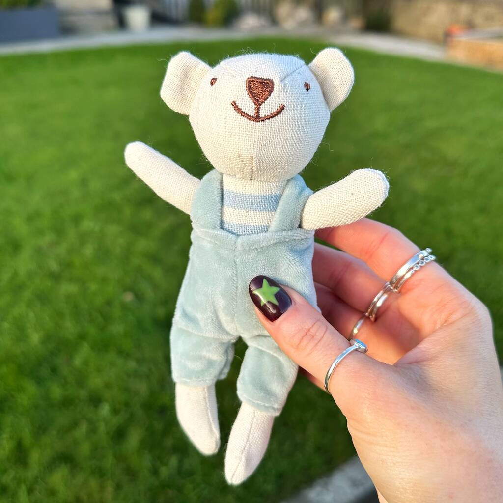 Little Linen Bear With Dungarees, 1 of 4