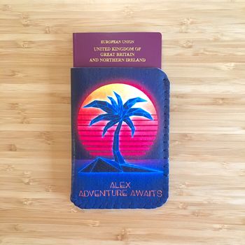 Personalised Passport Holder Synthwave Palm Tree, 2 of 5