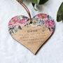 Pink Peony Sister Oak Wood Mini Heart Wall Hanging, thumbnail 3 of 5