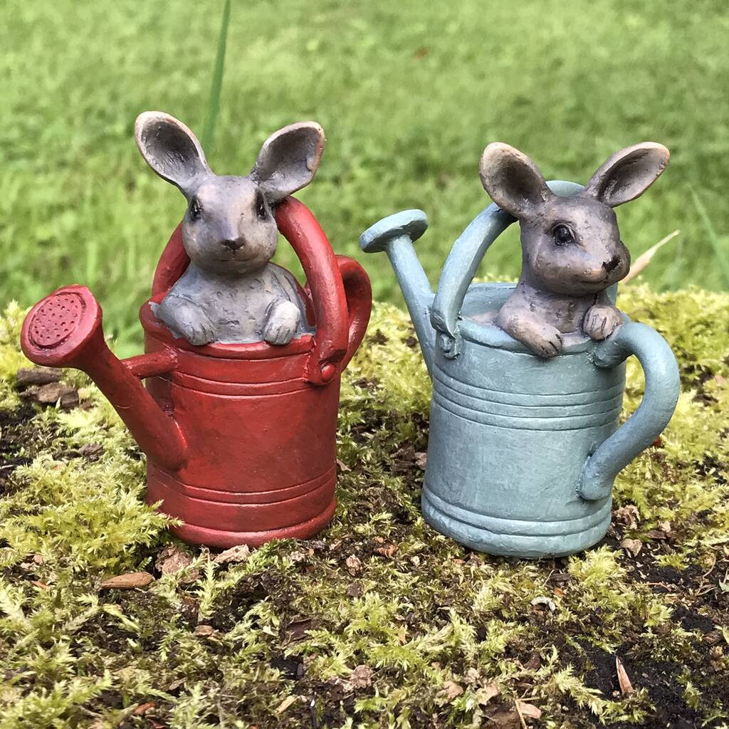Two Bunny Watering Can Fairy Garden Ornaments In Bag, 1 of 8