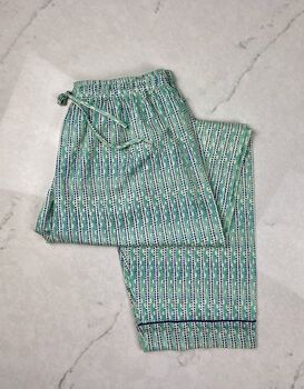 Mens Cotton Pyjamas In Green And Blue Print, 3 of 8