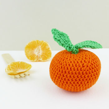 Clementine Orange Fruit Crochet Cotton Soft Toy, 2 of 7