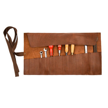Personalised Leather Tool Roll In Brown, 5 of 8