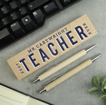 Personalised Best Teacher Wooden Pen And Pencil Set, 3 of 4