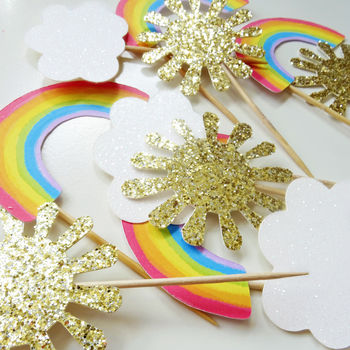 Rainbow, Cloud And Sparkly Sun Cupcake Toppers, 3 of 4
