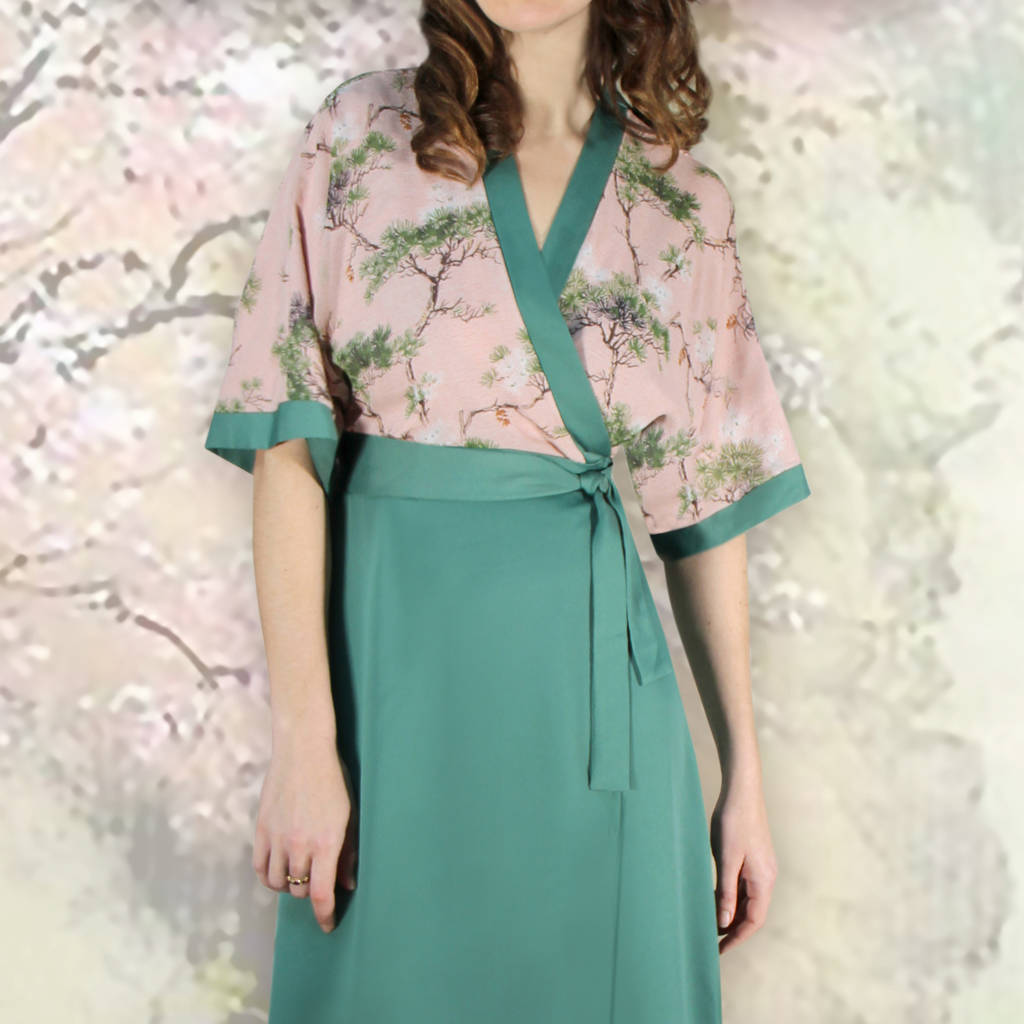 Special Occasion Wrap Dress In Crepe And Cloudpine Silk, 1 of 4