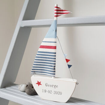 Personalised Sailing Boat For A New Baby Or Christening, 2 of 6