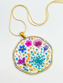 Large Statement Necklace With Forget Me Not And Pink Flowers, 2 of 12
