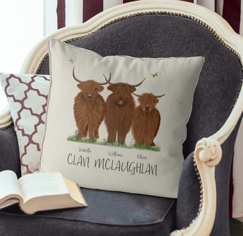 Personalised Highland Cow Family Cushion, 4 of 6
