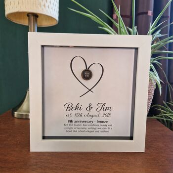 Personalised 8th Anniversary Gift Framed Bronze Heart, 2 of 11