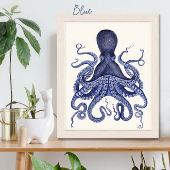 Blue Octopus Print, Nautical Art Print, 2 of 8