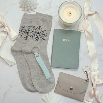 Christmas Gift For Her – Luxury Green Set With Notebook, Purse, Keyring And Festive Socks, 7 of 11