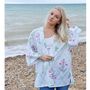 Floral Pink Palm Tree Print Cotton Summer Jacket, thumbnail 4 of 5