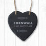 Cornwall Is My Happy Place Fish Design Cornish Gift Novelty Slate Hanging Heart Decoration, thumbnail 1 of 4