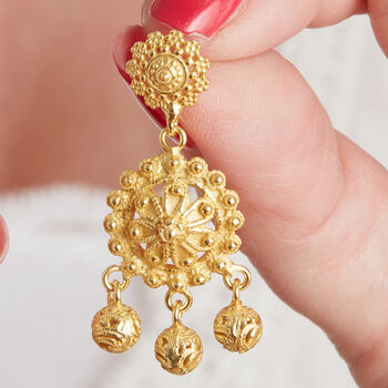 Gold Plated Silver Filigree Stud Ball Drop Earrings, 7 of 8