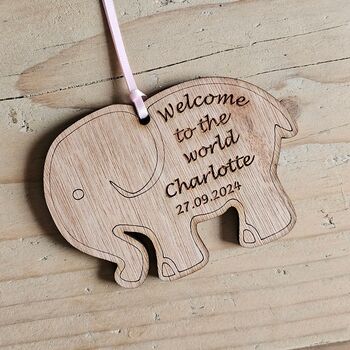 Personalised New Baby Hanging Elephant Decoration Card, 3 of 4
