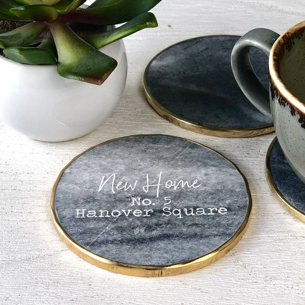 Personalised Marble New Home Coaster By The Alphabet Gift Shop