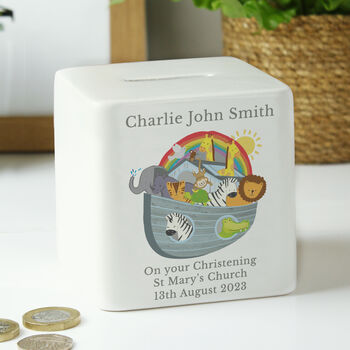 Personalised Noah's Ark Christening Money Box, 6 of 8