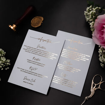White And Gold Foil Wedding Information Card, 7 of 9