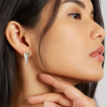 Deco Triangle Spike Stud Earrings With Peridot, 9 of 11