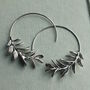 Botanical Leaf Silver Hoop Earrings, thumbnail 3 of 11