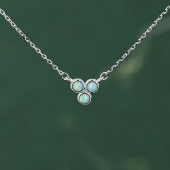 Sterling Silver Tiny Opal Trio Pendant Necklace, 6 of 12