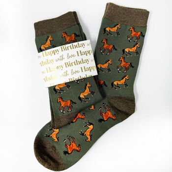 Personalised Birthday Horse Bamboo Socks With Gold Foil Label, 3 of 8