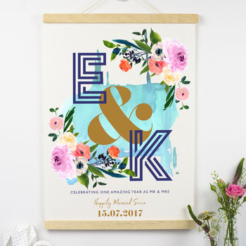Personalised Paper Anniversary Floral Initials Print, 2 of 4