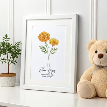 Personalised Birth Flower Baby Print – New Baby Gift – Name And Birth Details Nursery Print, 4 of 10