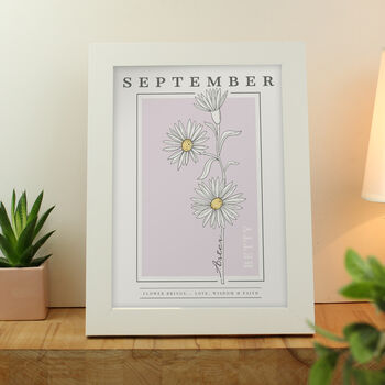 Personalised Birth Flower White A4 Framed Print, 9 of 12