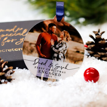 Our First Christmas Personalised Engagement Photo Bauble Gift, 7 of 11