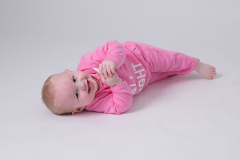 Baby Sleepsuit, Up All Night, Cotton Baby Grow, Gift Pink Or Grey, 8 of 9